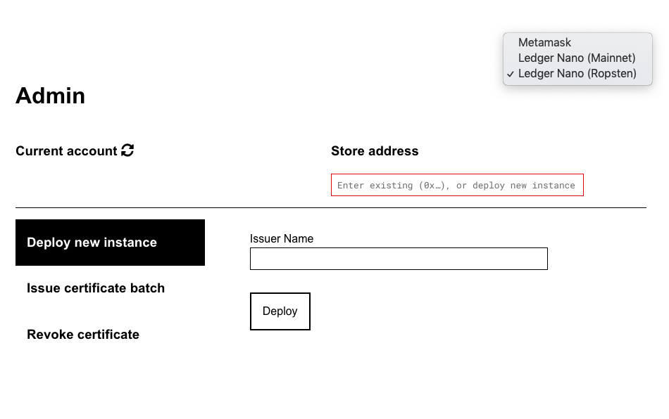 opencertsadmin ledger selector.png