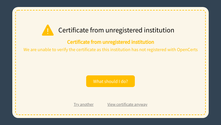 Unregistered Institution Warning